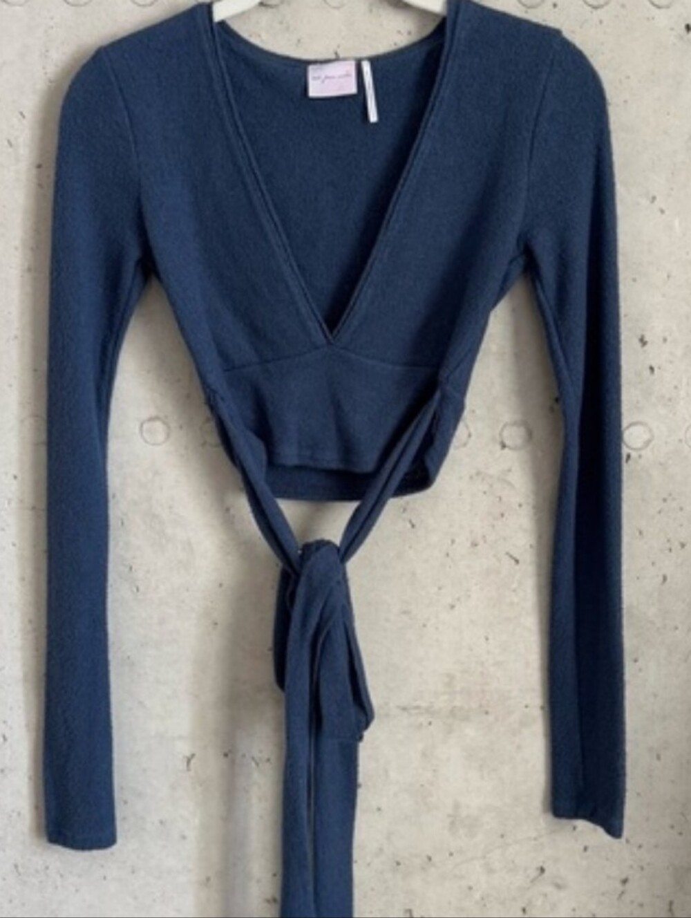 Urban Outfitters Navy Wrap Long Sleeve Crop Top